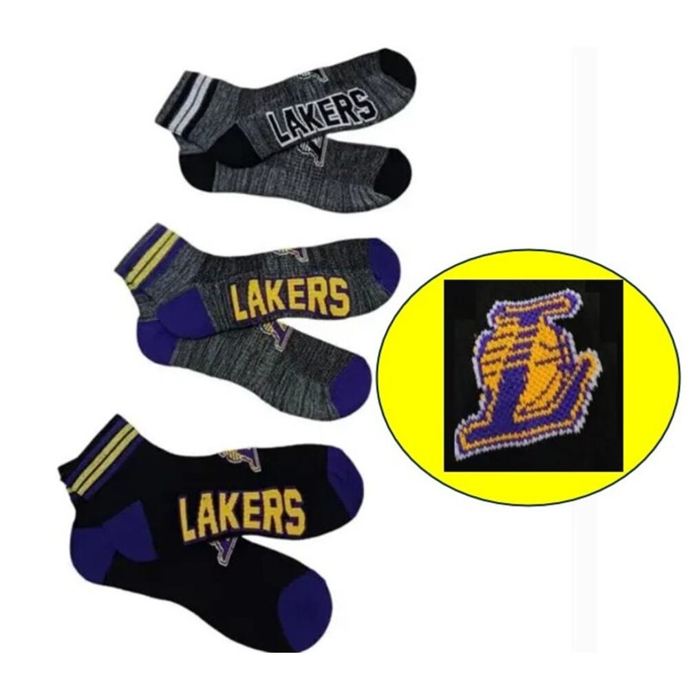 3 Pairs Official NBA Los Angeles‎ LAKERS Socks Mens Size 6-12 Low Cut 3 pack NEW